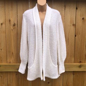 Vintage 90s Sideffects Open Cardigan Sweater Lagenlook Acrylic Ivory Boucle Knit